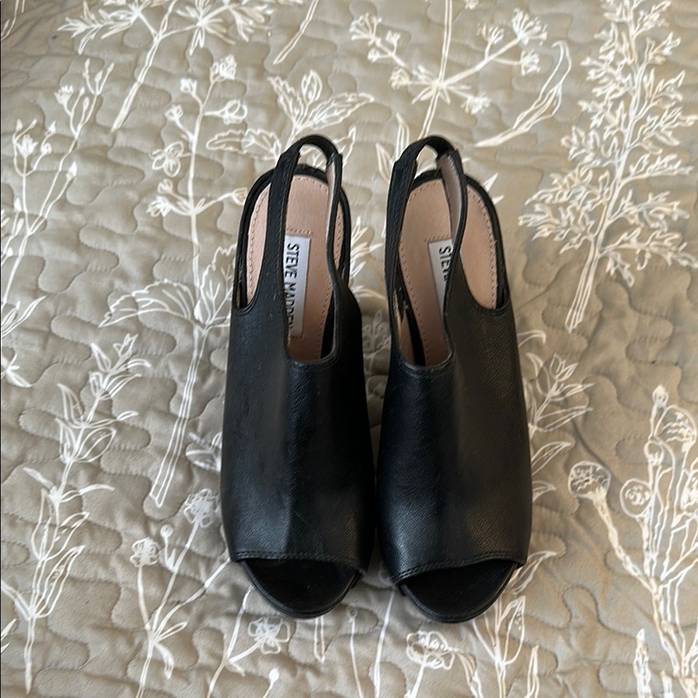 Steve Madden Black Heeled Slingback Sandals, leather